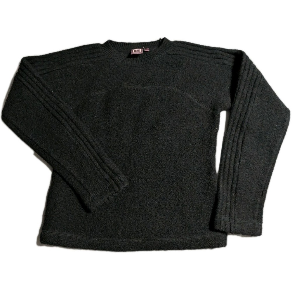 Burton Wool Blend Sweater Womens M Black Ribbed‎ Crewneck Cropped Boxy